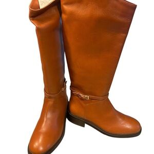 Arezzo Women's Mckenna Low Block Leather Boots Roast Caramel 7B-MSRP $189